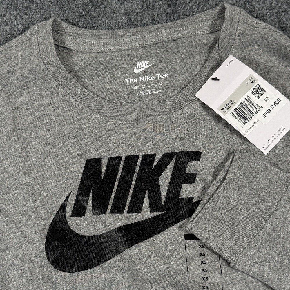 Nike Shirt Womens XS Gray Long Sleeve Crewneck Swoosh Logo Tee FJ0441-063 Cotton